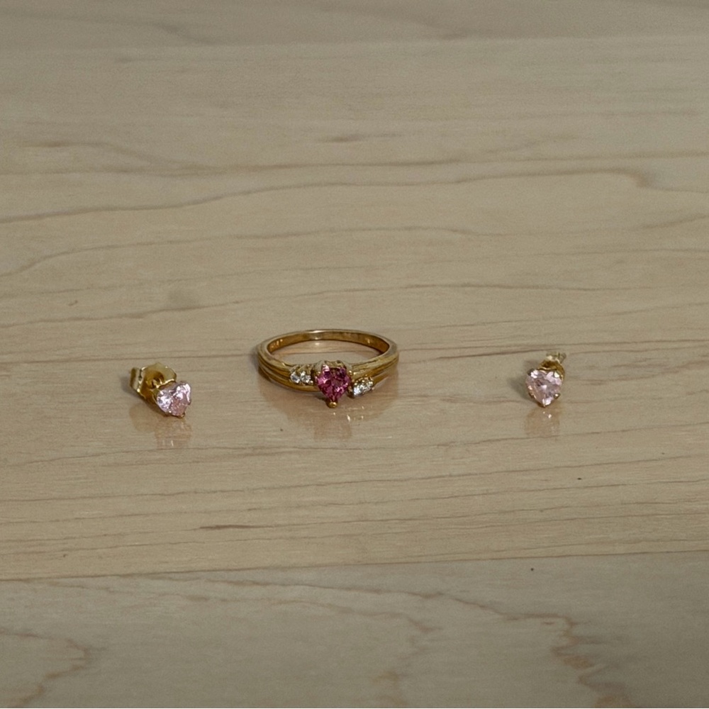 Elegant Pink and Gold Heart Jewelry Set